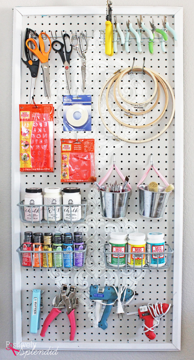 Stenciled Pegboard Craft Organizer - Positively Splendid {Crafts