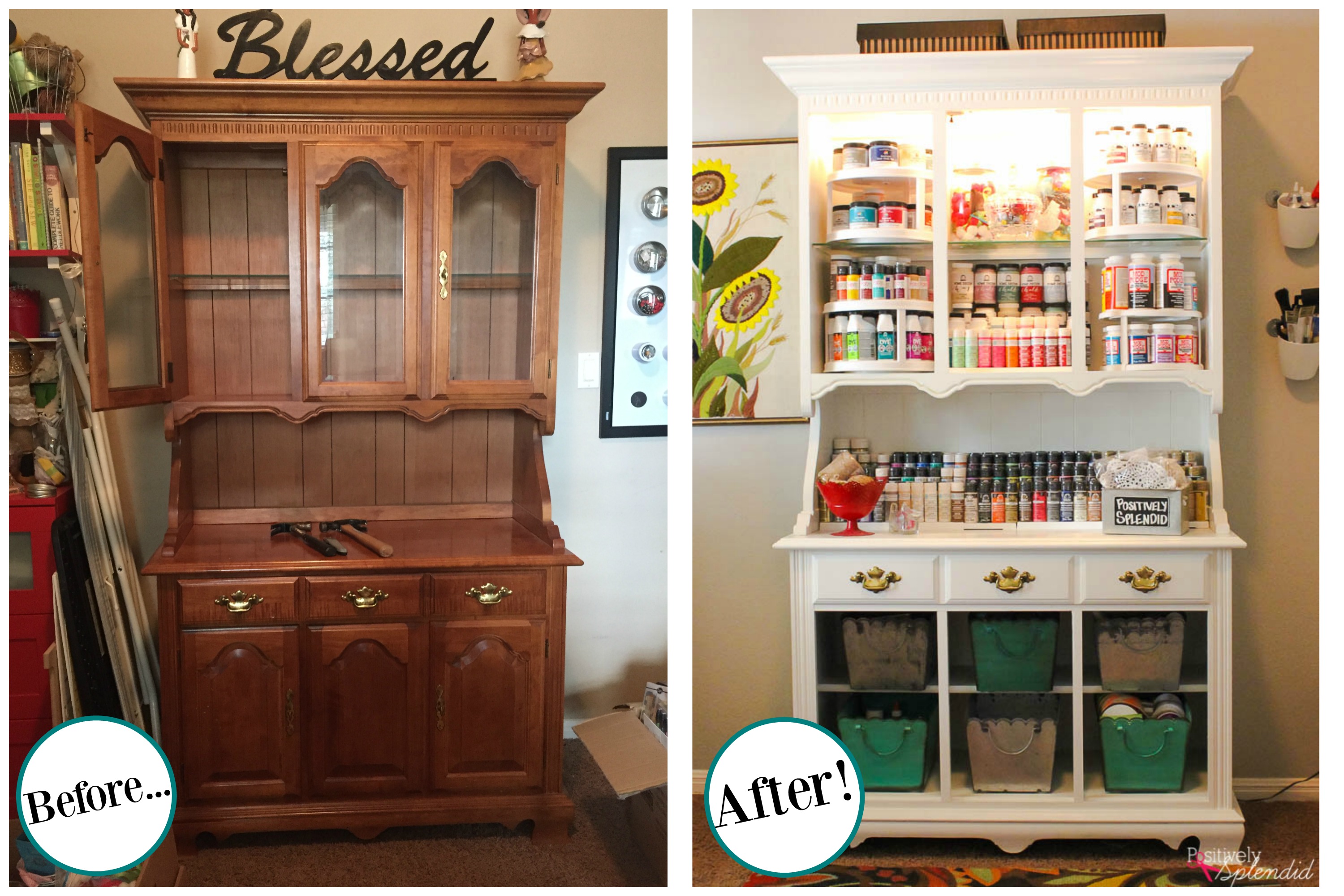 Craft Storage Center from an Old Hutch! - Positively Splendid